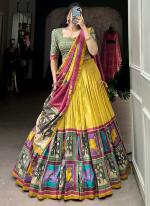 Tussar Silk Mustard Festival Wear Printed Readymade Lehenga Choli